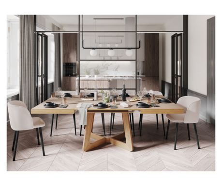 Raztegljiva miza Windsor & Co 860324, Nodi, naravni hrast, barva hrasta, 76x130x130 cm