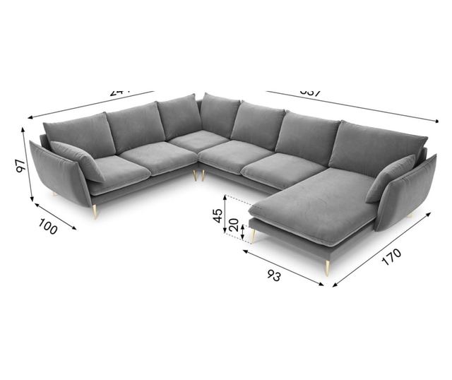 Ъглов диван Milo Casa Elio, светлосин, U-образен
