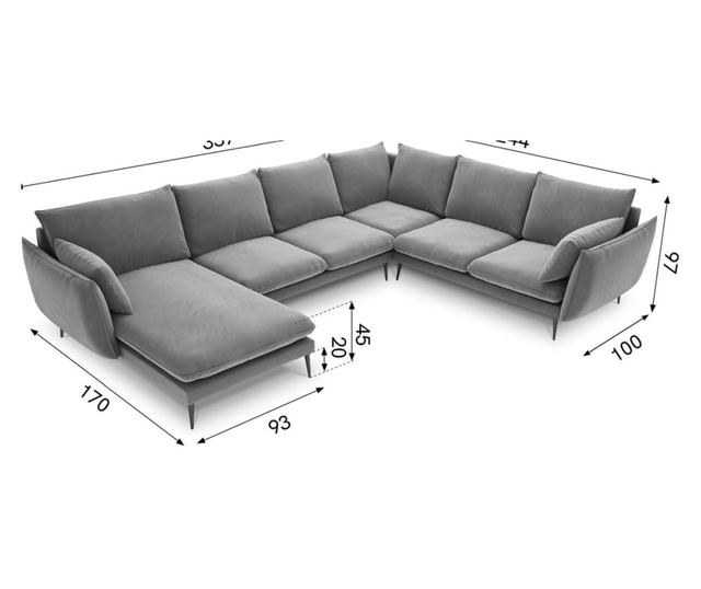 Milo Casa Elio U-образен секционен диван, светлосин
