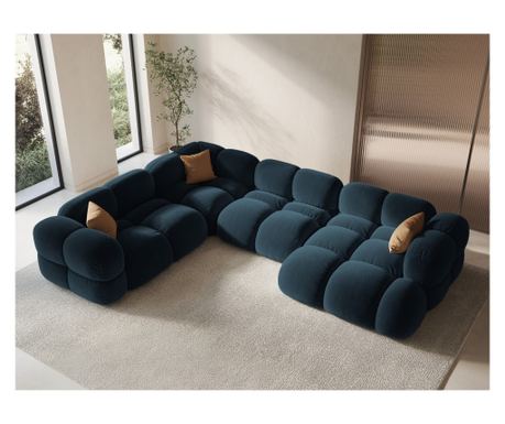 U-oblikovan kotni kavč Cosmopolitan Design 623398, Loretto, temno modro-zelen, 68x250x345 cm
