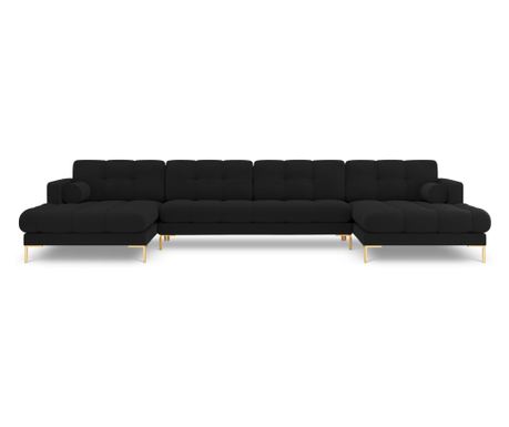 U-shaped Sofa Cosmopolitan Design 621777, Bali, Μαύρο, 75x185x383 εκ.