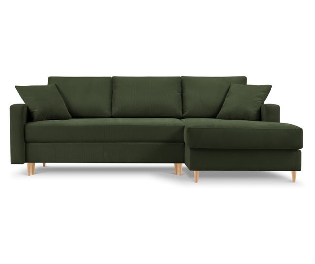 Mazzini Rose Ciemnozielona Narożna Sofa z Funkcją Spania