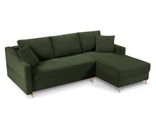 Mazzini Rose Ciemnozielona Narożna Sofa z Funkcją Spania