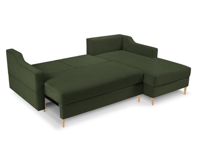 Mazzini Rose Ciemnozielona Narożna Sofa z Funkcją Spania