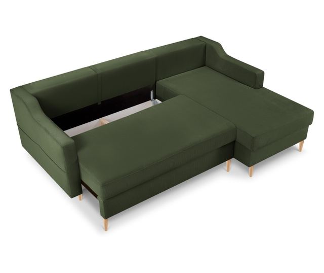 Mazzini Rose Ciemnozielona Narożna Sofa z Funkcją Spania