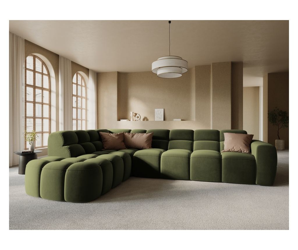 Sarokkanapé Micadoni Home 531546, Lisa, Világoszöld, 77x234x293 cm - 2
