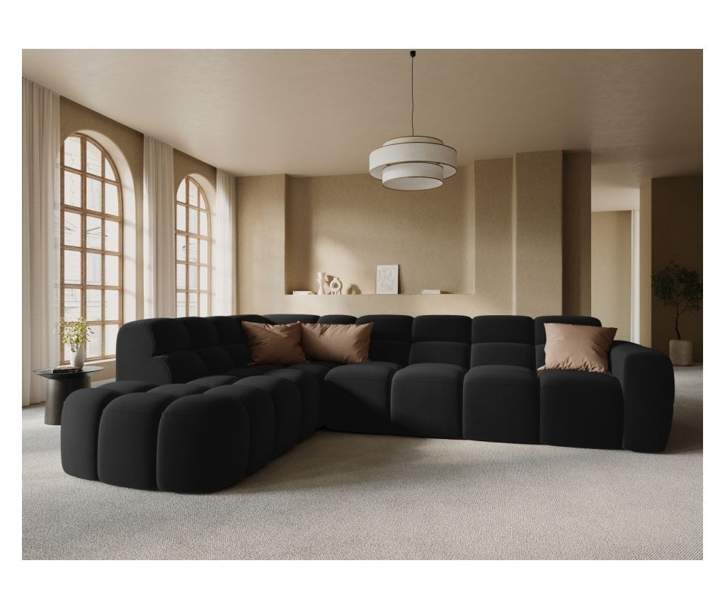 Sarokkanapé Micadoni Home 531546, Lisa, Fekete, 77x234x293 cm - 2