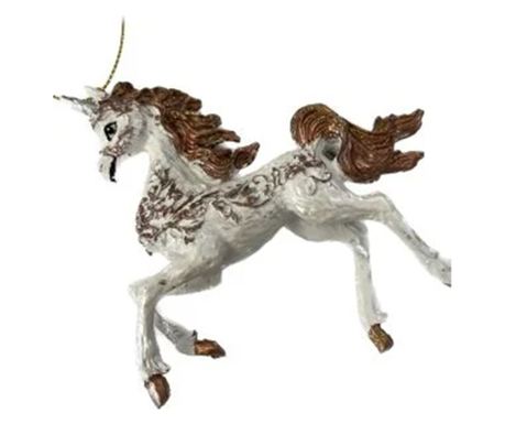Ornament brad calut, rasina, alb, 10 cm