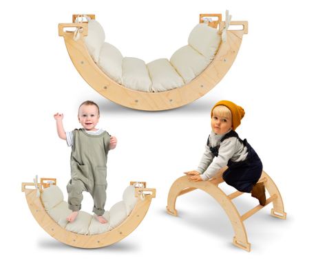 Lesena gugalnica Pikler, tip Montessori, večnamenska, z blazino