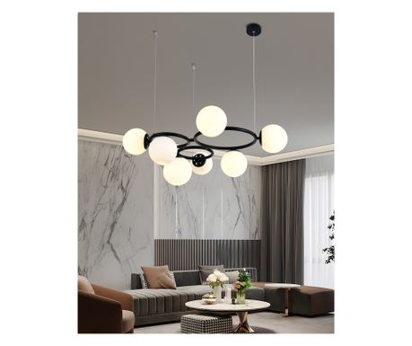 Pendul RFAN, Model N6805-7, Cu 7 Abajururi, 7 x E27, Inaltime Reglabila, Negru/Alb