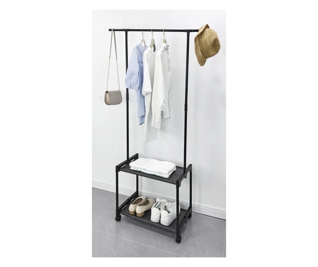 Clothes and Shoe Rack, Black Steel and Plastic, 86x35x156cm - 2