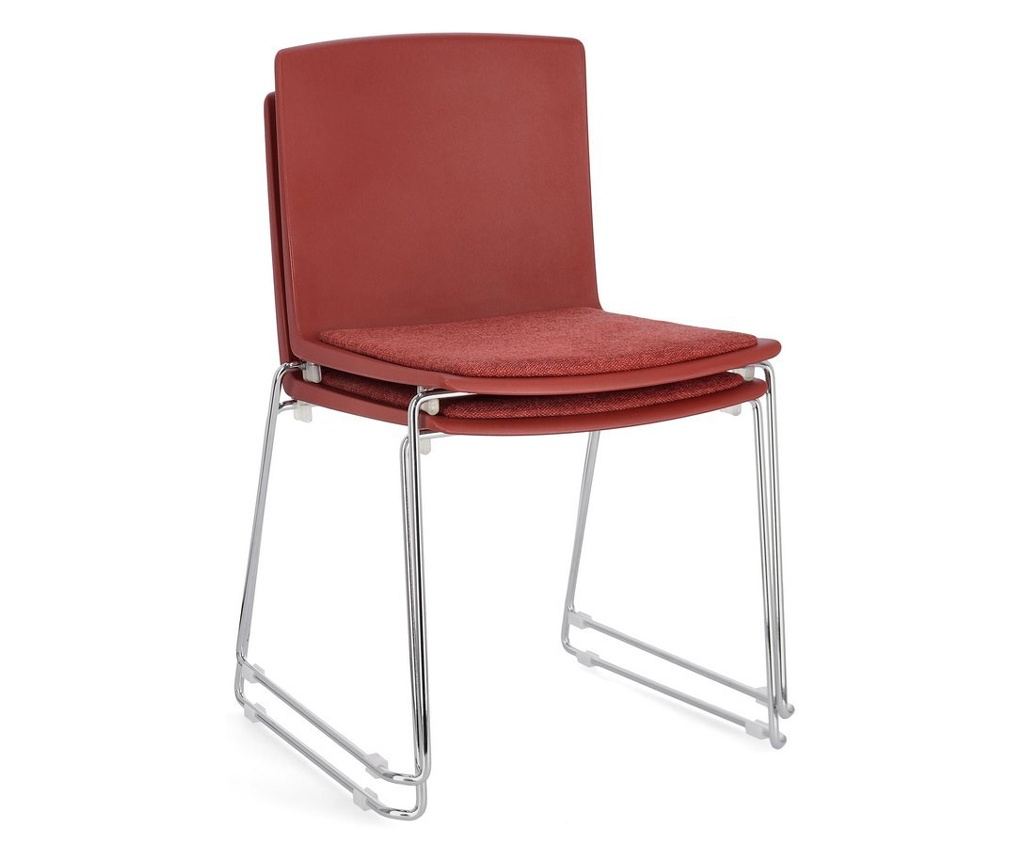 Set of 4 Chrome Chairs with Red Fabric - 3