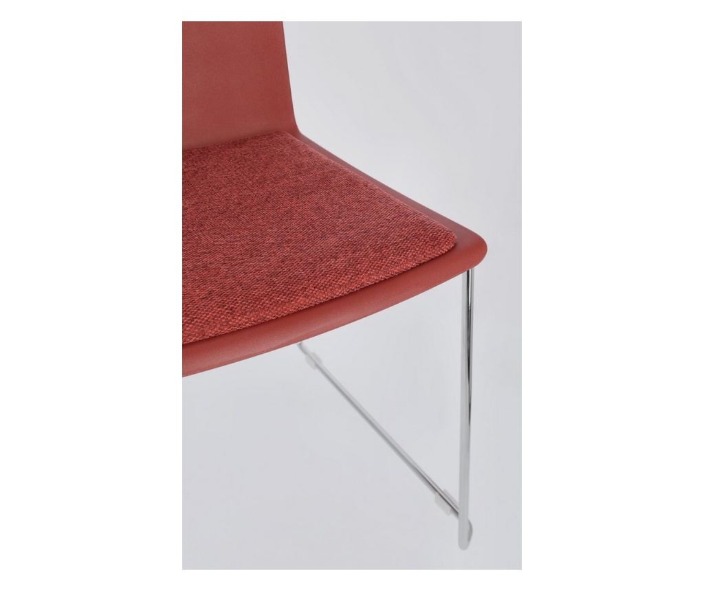 Set of 4 Chrome Chairs with Red Fabric - 7