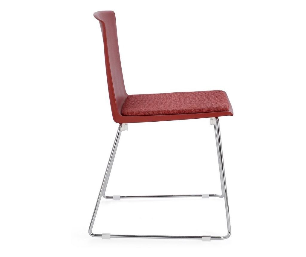 Set of 4 Chrome Chairs with Red Fabric - 19