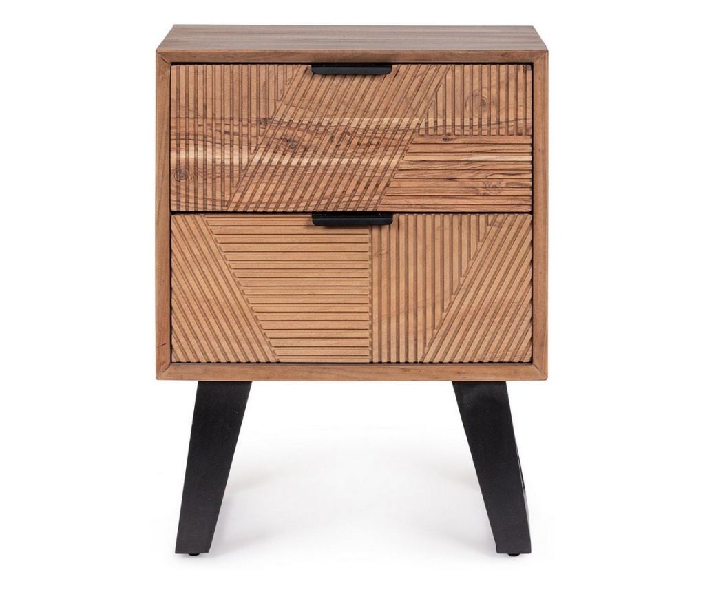 Isar Acacia Wood and Black Steel Nightstand 44x35x58h - 2