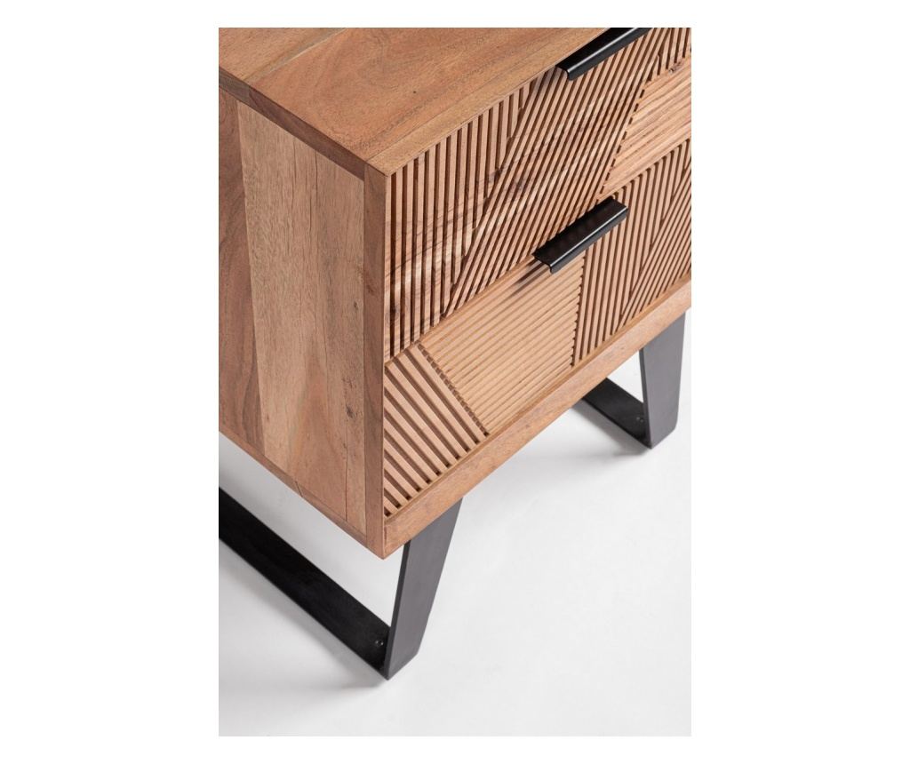 Isar Acacia Wood and Black Steel Nightstand 44x35x58h - 3