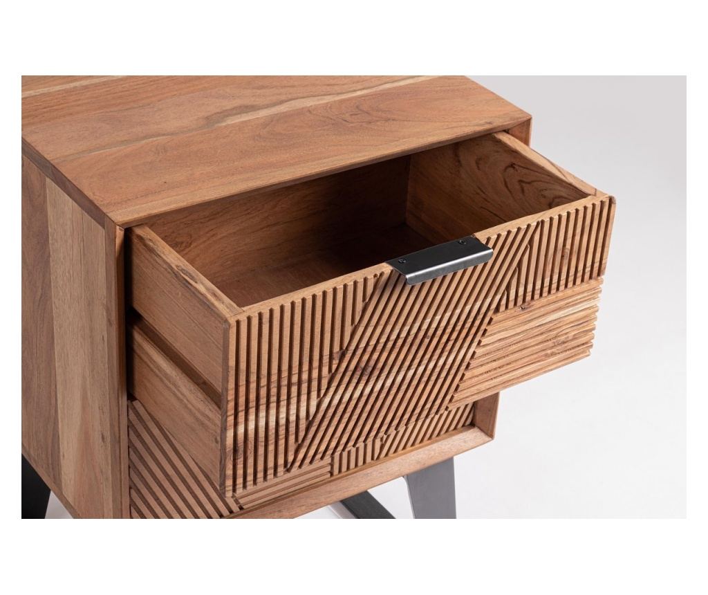 Isar Acacia Wood and Black Steel Nightstand 44x35x58h - 6