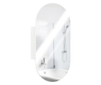 Овален шкаф с огледало за съхранение, модерен шкаф за баня с огледало без рамка, стенен шкаф за баня, 45 x 90 см, бял