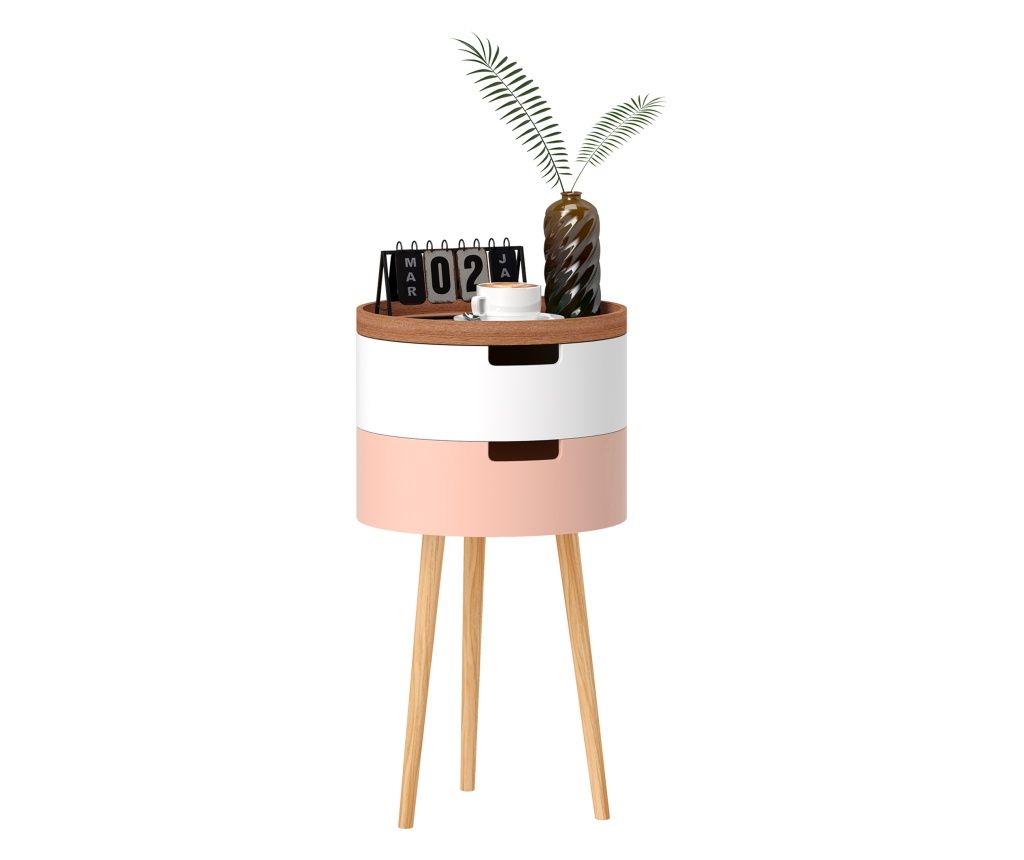 Set de 2 Mese Rotunde de Cafea cu 3 Niveluri, 2 Spații de Depozitare și Tavă Detașabilă, Φ35x65,5 cm, Multicolor