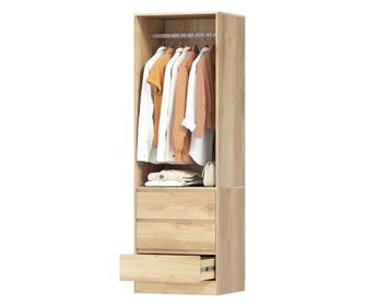 Dulap pentru Haine cu Bară pentru Umerașe, Raft Deschis și 3 Sertare, 60x48.5x185 cm, Maro