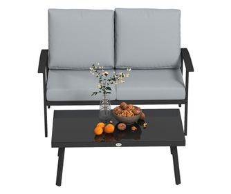 Set de Mobilier de Grădină din 4 Piese, cu Canapea, 2 Fotolii și Măsuță de Cafea, 127x74x80 cm, Gri Cărbune