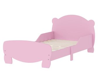 Детско легло за деца 3-6 години, 140x70 см, Индивидуална рамка за легло с предпазни решетки и дървени ламели в дизайн на плюшено