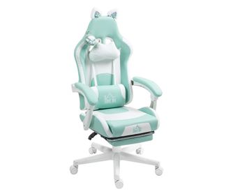 Scaun de Gaming Ergonomic cu Urechi de Pisică, Suport pentru Picioare și Suport Lombar, 65x62x116-124 cm, Roz