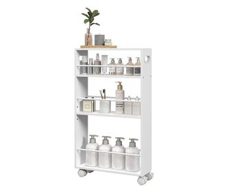 Cărucior de Bucătărie cu 3 Nivele, Bare Laterale, 4 Roți și 2 Frâne, 45x15x80 cm, Alb