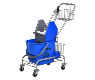 Професионална количка за почистване с кофа, изстисквачка, 2 кошници и дръжка, 73x45x95 см, синя