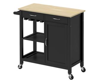 Cărucior de Bucătărie Clasic cu 2 Sertare și Roți, Insulă de Bucătărie din Lemn cu Dulap cu 2 Uși Economisitoare de Spațiu, 89x4