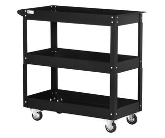 3 szintes műhelykocsi magas peremmel és 4 forgókerékkel, 83x35,3x76 cm, fekete