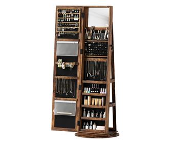 Oglindă Portbijuterii Rotativă 360°, Dulap cu Oglindă de Corp Întreg, Închidere cu Cheie și 3 Rafturi Posterioare pentru Dormito