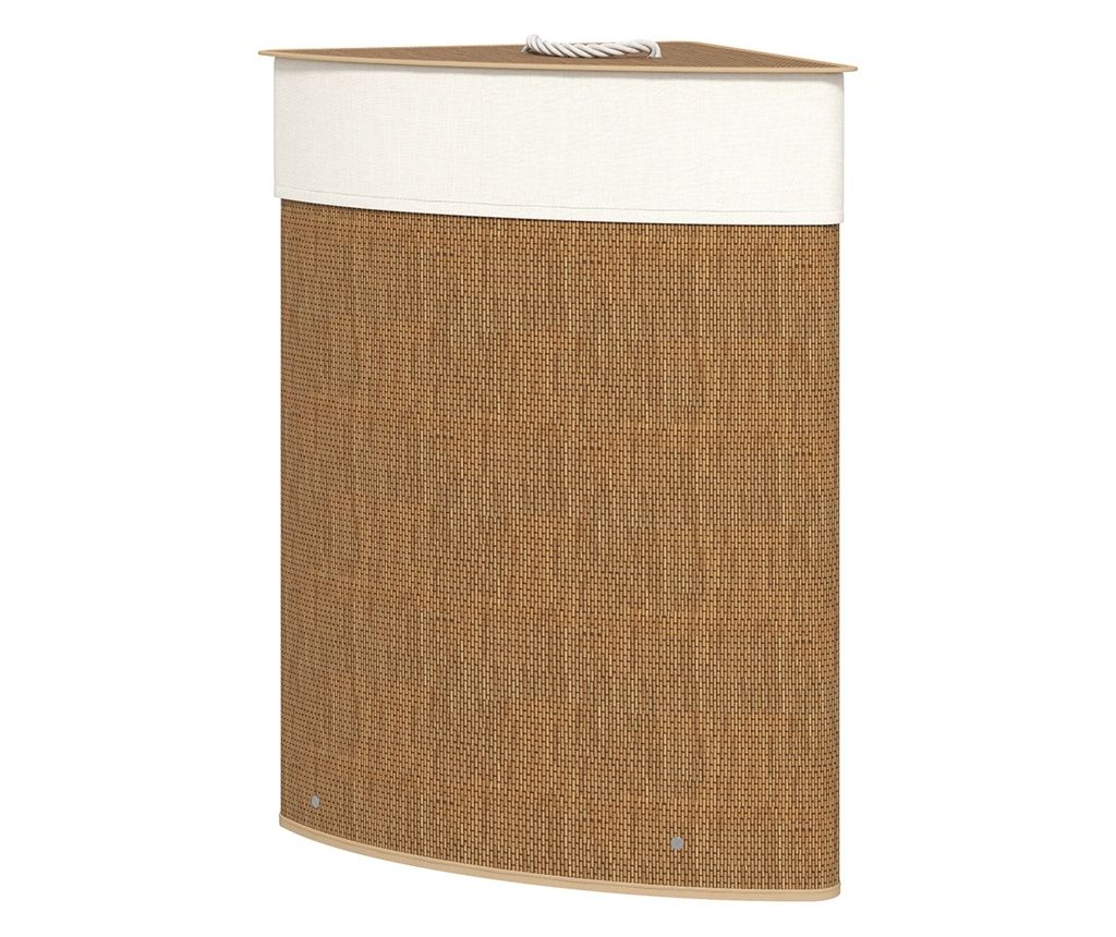 Coș de Rufe Colțar de 55L cu Sac Detașabil și Capac Removibil, Coș pentru Rufe din Bambus, 35x35x60 cm, Maro