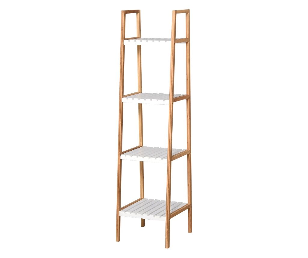 4-Tier Ladder Shelf Bathroom Shelf, Pine and Bamboo, 35x36x138.5 cm, White