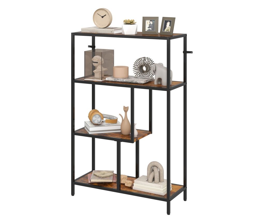 4-Tier Bookshelf, Industrial Bookcase with Metal Frame, Storage Shelves, Freestanding Shelves for Home Office, Desk