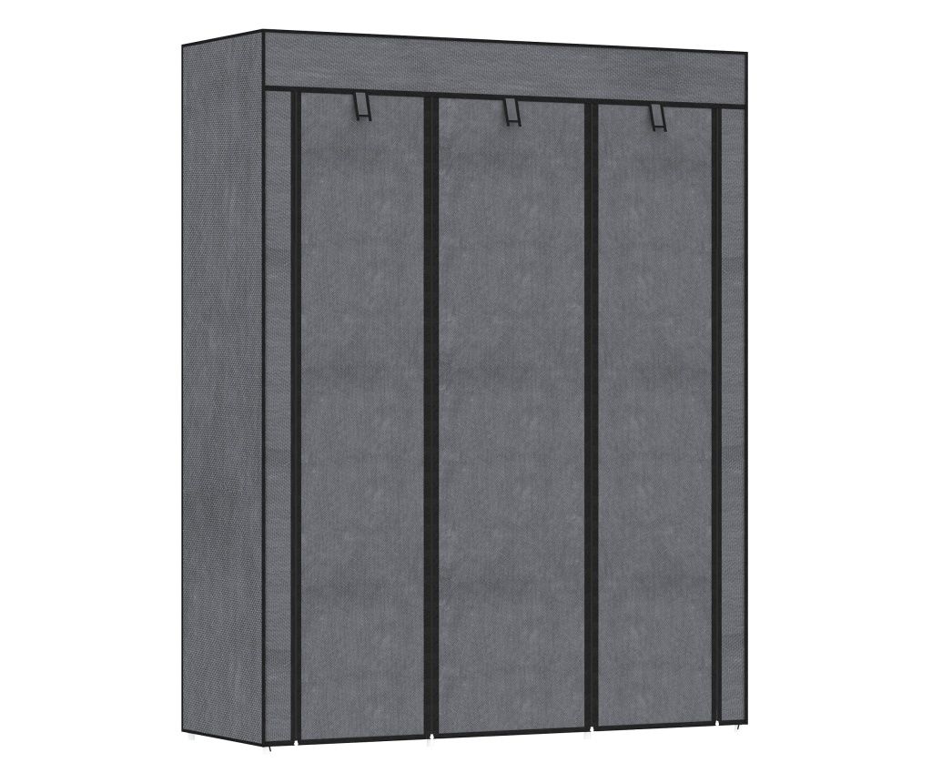 Fabric Wardrobe with Elevated Base, 8 Shelves and 2 Hanging Rails, 125x43x162.5 cm, Dark Grey