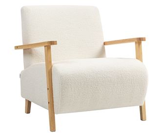 Fotoliu de Living cu Tapițerie din Material Sherpa, Fotoliu de Cameră Stil Nordic cu Cotiere și Picioare din Lemn de Cauciuc, Um