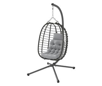 Fotoliu Suspendat din Ratan cu Cârlig, Perne Căptușite și Tetieră, 122x104x188 cm, Gri Deschis