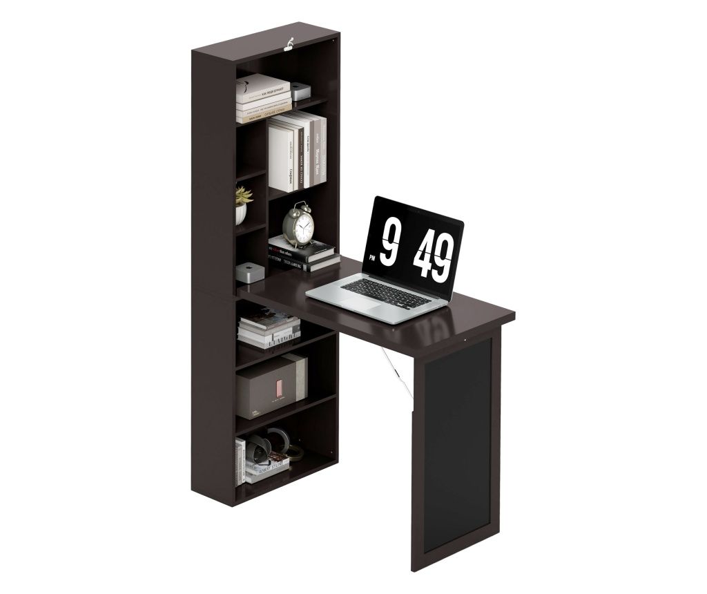 Birou Pliabil cu Bibliotecă, Tablă și Masă de Dining Rabatabilă, 98x51x153 cm, Gri închis