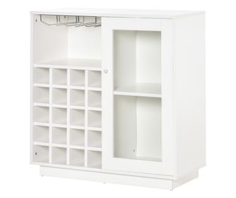 Шкаф за вино със стъкло и поставка за бутилки, 80x36x85 см, бял