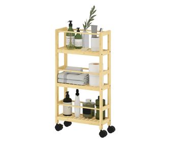 Raft de Baie cu 3 Niveluri și Roți, Cărucior din Bambus, Dulăpior de Baie Economisitor de Spațiu cu Lamele, 36x15x73 cm, Culoare