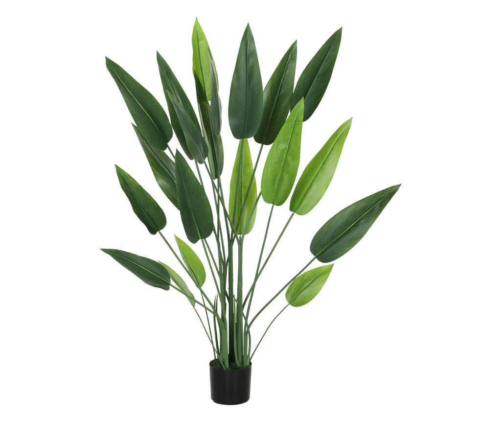 Artificial Green Bird of Paradise Plant with 20 Leaves, 140 cm, Decorative Plant with Pot and Moss, PE, PEVA