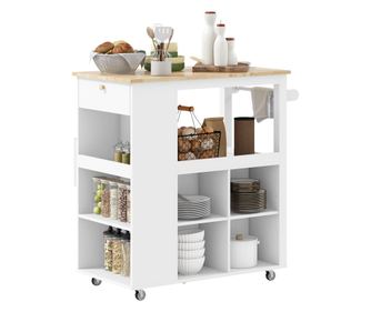 Insula de bucatarie, spatiu de depozitare, blat din lemn de cauciuc