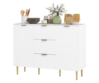Dulap de Depozitare pentru Bucatarie cu 3 Sertare, Rafturi Reglabile și Picioare Metalice, 120x40x89,5 cm, Alb