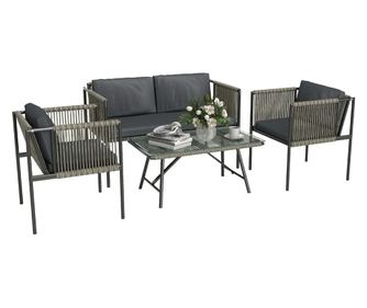 Комплект градински мебели от ратан, сив, 4 части