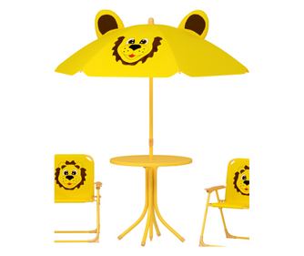 Комплект маса, 2 стола и чадър за градина, за деца 2-5 години, жълт