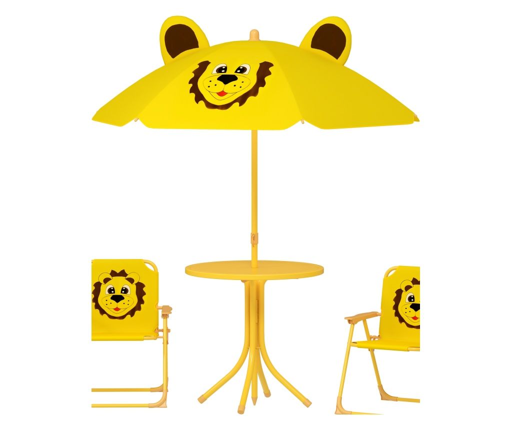 Set Masă, 2 Scaune și Umbrelă pentru Grădină, pentru Copii 2-5 Ani, Galben
