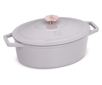 Ovális zománcozott öntöttvas fazék fedővel 4,65L, 30 cm Taupe Berlinger Haus BH 6541, szürke