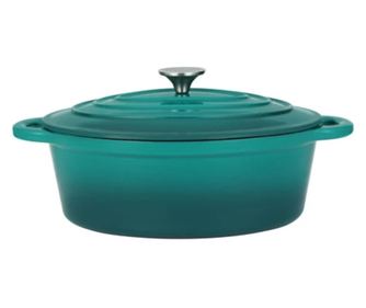Ovális zománcozott öntöttvas fazék fedővel 30x23 cm, 4,2 L, Perfect Home 16639, türkiz