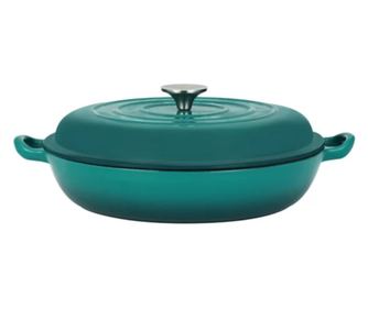 Cratiță din fontă emailată cu capac 30x6 cm, 2.7L – Perfect Home 16640, turcoaz, ideală pentru fripturi și gătit lent